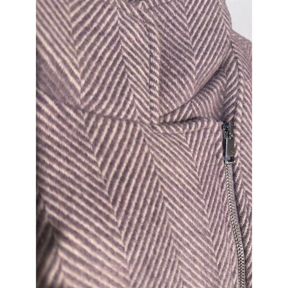 LOFT Lilac Wool Blend Pea Coat Jacket Herringbone Asymmetric Zip Pockets Small - Picture 9 of 11
